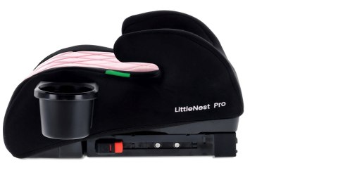Fotelik podstawka booster siedzisko samochodowe SUNBABY - ISOFIX LittleNestPro 125-150 cm z uchwytem na kubek - czarny & różow