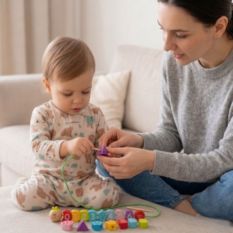 TOOKY TOY Drewniane Klocki do Nawlekania Gąsienica Nauka Liczenia 20 el.