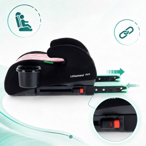 Fotelik podstawka booster siedzisko samochodowe SUNBABY - ISOFIX LittleNestPro 125-150 cm z uchwytem na kubek - czarny & różow