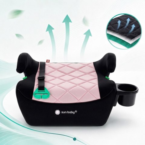 Fotelik podstawka booster siedzisko samochodowe SUNBABY - ISOFIX LittleNestPro 125-150 cm z uchwytem na kubek - czarny & różow