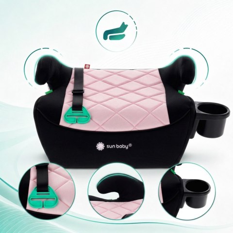 Fotelik podstawka booster siedzisko samochodowe SUNBABY - ISOFIX LittleNestPro 125-150 cm z uchwytem na kubek - czarny & różow