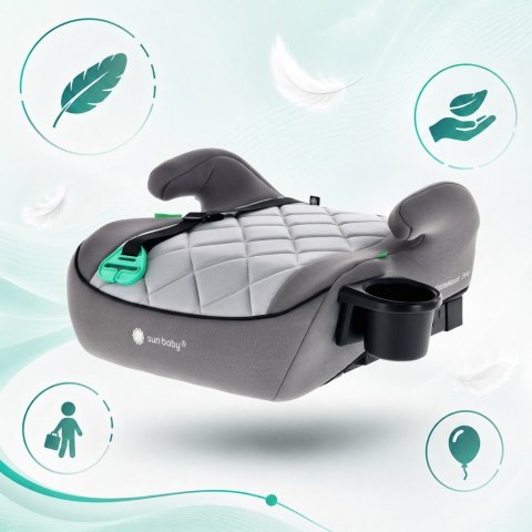 Fotelik podstawka booster siedzisko samochodowe SUNBABY - ISOFIX LittleNestPro 125-150 cm z uchwytem na kubek - szary