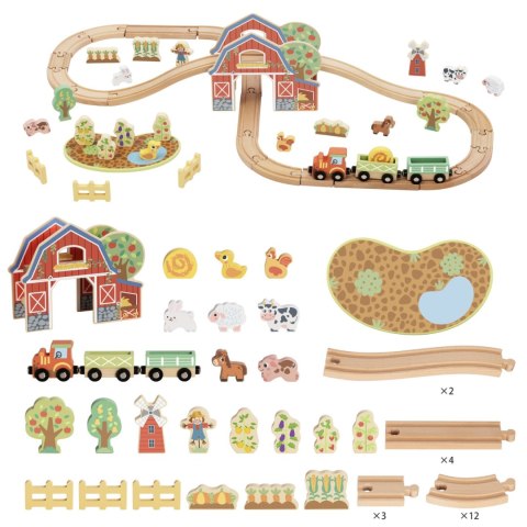 TOOKY TOY Drewniana Kolejka Farma Zestaw 48 el.