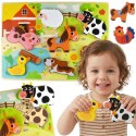 TOOKY TOY Drewniane Puzzle Montessori Zwierzątka Farma Dopasuj Kształty