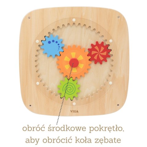 VIGA Drewniana Tablica Manipulacyjna Ścienna KOŁA ZĘBATE Montessori