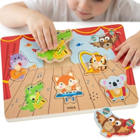 VIGA Drewniane Puzzle Dźwiękowe Układanka Zwierzęta Sensoryczna Montessori