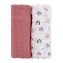 PETITE&MARS 417362 Zestaw otulaczy z muślinu bambusowego 2 szt Misty Rose Rainbows 120x120