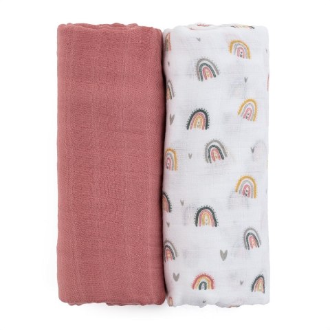 PETITE&MARS 417362 Zestaw otulaczy z muślinu bambusowego 2 szt Misty Rose Rainbows 120x120