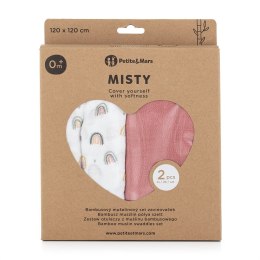 PETITE&MARS 417362 Zestaw otulaczy z muślinu bambusowego 2 szt Misty Rose Rainbows 120x120