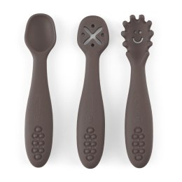 PETITE&MARS 721768 Zestaw silikonowych łyżeczek do nauki jedzenia 3szt. Bitter Cocoa