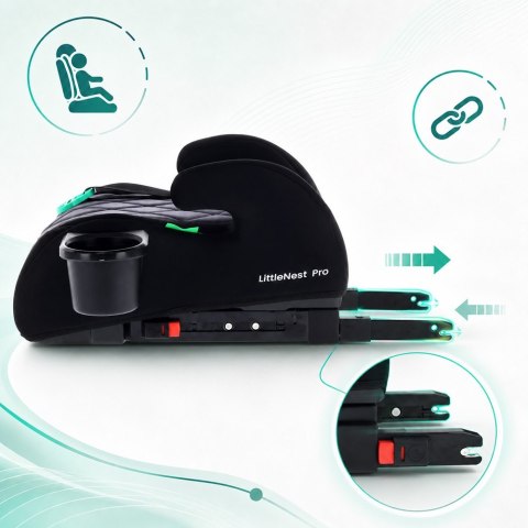 Fotelik podstawka booster siedzisko samochodowe SUNBABY - ISOFIX LittleNestPro 125-150 cm z uchwytem na kubek - czarny