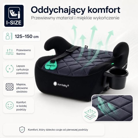 Fotelik podstawka booster siedzisko samochodowe SUNBABY - ISOFIX LittleNestPro 125-150 cm z uchwytem na kubek - czarny