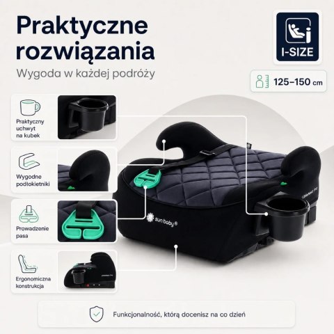 Fotelik podstawka booster siedzisko samochodowe SUNBABY - ISOFIX LittleNestPro 125-150 cm z uchwytem na kubek - czarny