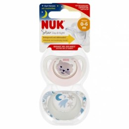 NUK 175286 Smoczek uspokajający 2 el. 0-6m D&N CAT różowy/biały
