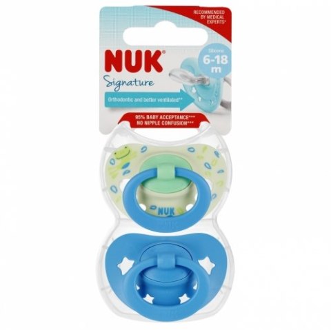 NUK 176321 Smoczek uspokajający 2 el. 6-18m SIGNATURE niebieski