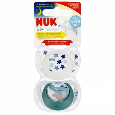 NUK 736727 Smoczek uspokajający 2 el. 6-18m Star D&N zielony/biały
