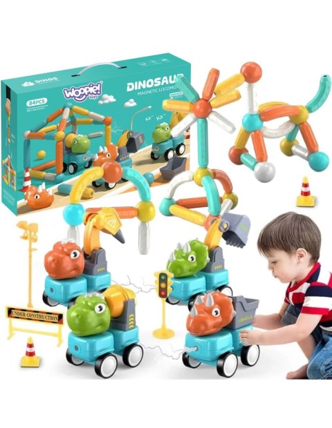 WOOPIE 51008 Klocki magnetyczne Dinozaury 84 el.