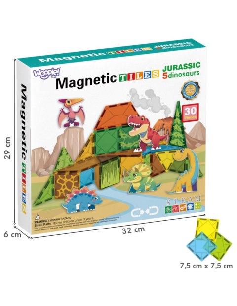 WOOPIE 558390 Klocki magnetyczne 7,5 cm Dino 30 el.
