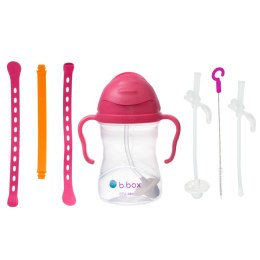 B.BOX 63012 Zestaw na start 3w1-bidon ze słomką 240ml malinowy+smycz Strawberry Shake+zapasowe słomki