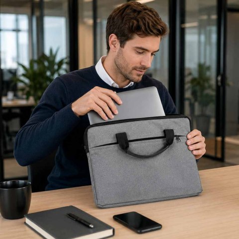 Torba na laptopa 15,6 cali na ramię teczka biznesowa damska męska szara
