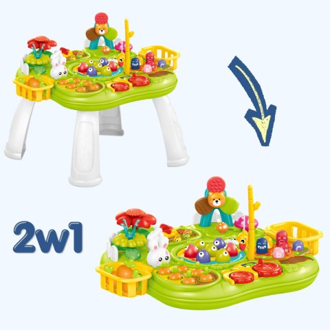 WOOPIE Stolik Edukacyjny Interaktywny 2w1 Gra Łowienie Rybek Młotek Sorter Dźwięk Światło