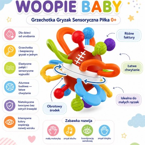 WOOPIE BABY Grzechotka Gryzak Sensoryczny Piłka dla Niemowląt Edukacyjna 0+ Miękka