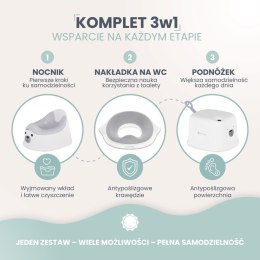 Zestaw łazienkowy dla dziecka MIŚ: podest + nocnik + nakładka biały & szary