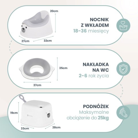 Zestaw łazienkowy dla dziecka MIŚ: podest + nocnik + nakładka biały & szary