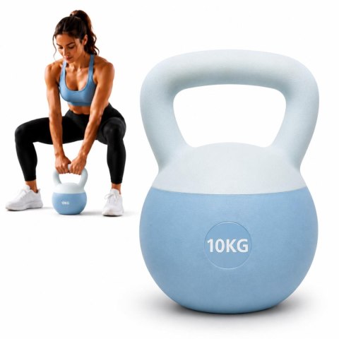 Kettlebell 10 kg Premium Miękka Podstawa Ciężarek Fitness Trening Domowy niebieski