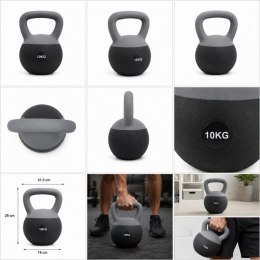 Kettlebell 10 kg Premium Miękka Podstawa Ciężarek Fitness Trening Domowy szary