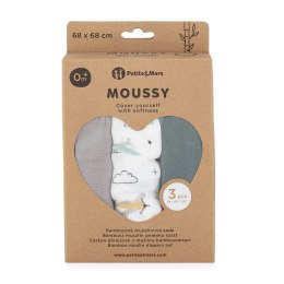 PETITE&MARS 415361 Zestaw pieluszek z muślinu bambusowego 3 szt 68x68 cm Grey Planes