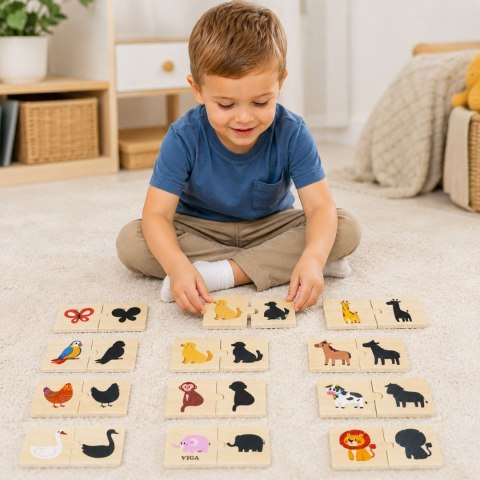 VIGA Zestaw Drewniane Puzzle Układanka Zwierzątka Dopasuj Cienie