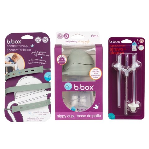 B.BOX 62450 Zestaw na start 3w1 bidon ze słomką 240ml + smycz + zapasowe słomki Sage