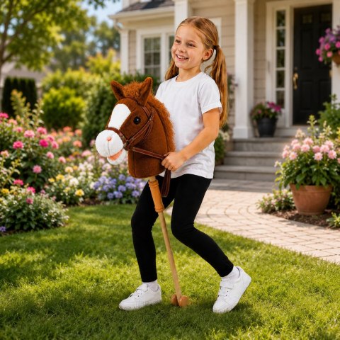 Hobby Horse Koń Na Kiju Głowa Konia Dźwięki Galopu Rżenia Brązowy 100 cm