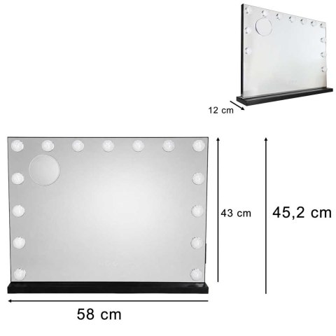 Lusterko do makijażu LED z 15 żarówkami kosmetyczne zoom x10 regulacja jasności