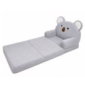 Rozkładany Fotel Sofa Leżanka Koala 2W1 Dla Dzieci Miękki Pluszowy Szary