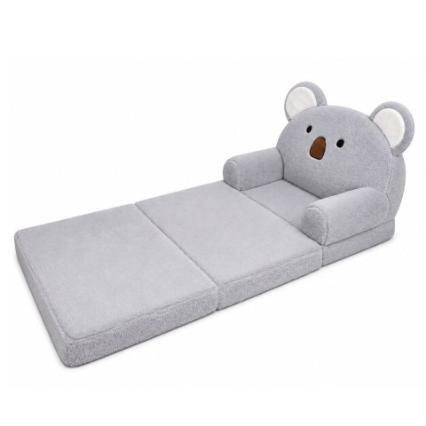 Rozkładany Fotel Sofa Leżanka Koala 2W1 Dla Dzieci Miękki Pluszowy Szary