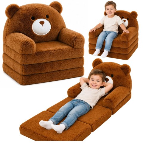 Rozkładany Fotel Sofa Leżanka Miś 2W1 Dla Dzieci Miękki Pluszowy Brązowy
