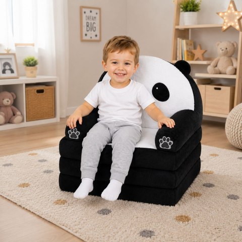 Rozkładany Fotel Sofa Leżanka Panda 2W1 Dla Dzieci Miękki Biało-Czarny