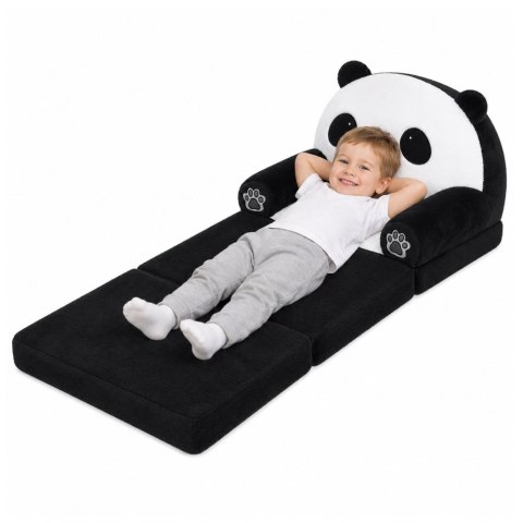 Rozkładany Fotel Sofa Leżanka Panda 2W1 Dla Dzieci Miękki Biało-Czarny