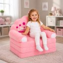 Rozkładany Fotel Sofa Leżanka z Koroną 2W1 Dla Dzieci Miękki Różowy