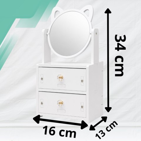 Toaletka z Lustrem Organizer na Kosmetyki dla Dzieci i Dorosłych Biała 34x16x13 cm