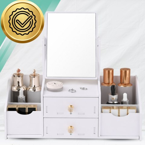 Toaletka z Lustrem Organizer na Kosmetyki dla Dzieci i Dorosłych Biała 40x35x20 cm