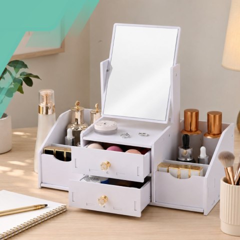 Toaletka z Lustrem Organizer na Kosmetyki dla Dzieci i Dorosłych Biała 40x35x20 cm