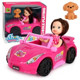 Zestaw Mini Laleczka w Samochodzie Kabriolet Figurka Pieska Różowy