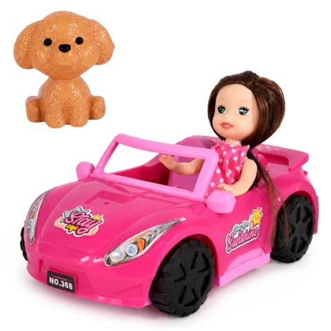 Zestaw Mini Laleczka w Samochodzie Kabriolet Figurka Pieska Różowy