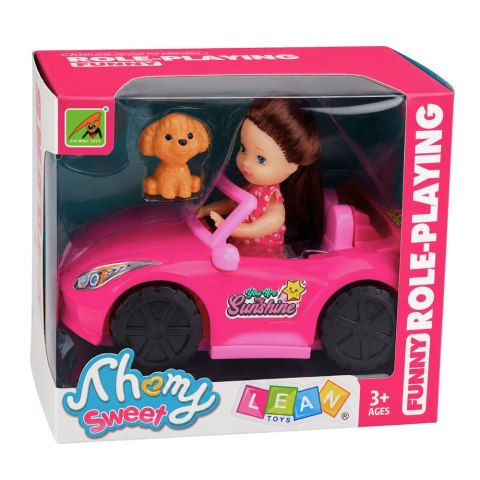 Zestaw Mini Laleczka w Samochodzie Kabriolet Figurka Pieska Różowy
