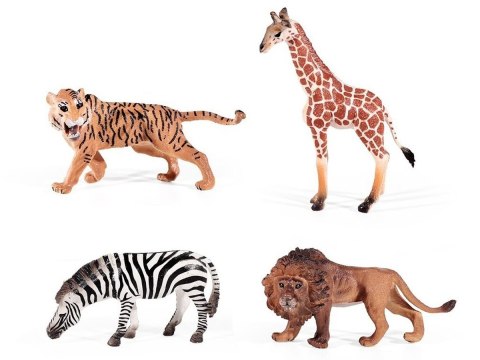 Figurki Zwierząt Dzikie Zwierzęta Zestaw 4 Figurek Lew Tygrys Zebra Żyrafa ZOO Safari