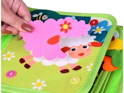 Filcowa Książka Książeczka Manipulacyjna WESOŁA FARMA Okienka Naklejki na rzepy