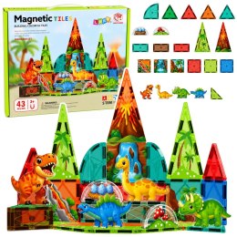 Klocki Magnetyczne Konstrukcyjne Dinozaury Wulkan Kolorowe 43 el.